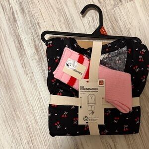 No Boundaries Cherry Print Pajama Set with Pink Socks